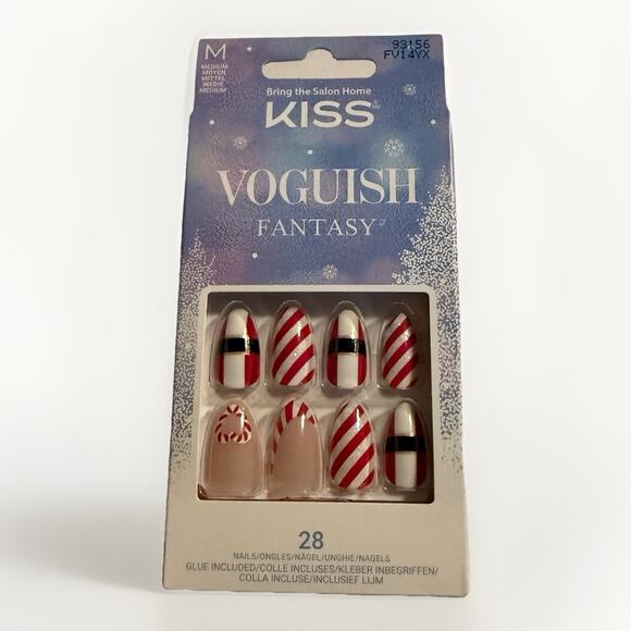 Kiss Other - KISS Voguish Fantasy Nails Holiday Set 28ct Peppermint Stripe Santa M NEW